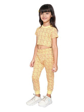 Little Angels Little Angels Crew Neck Short Sleeves Yellow Cotton Printed Crop Top with Joggers For Baby Girls Co-ords Trendy Twos Cotton Co-ord Set